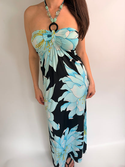 2000s floral halter maxi dress