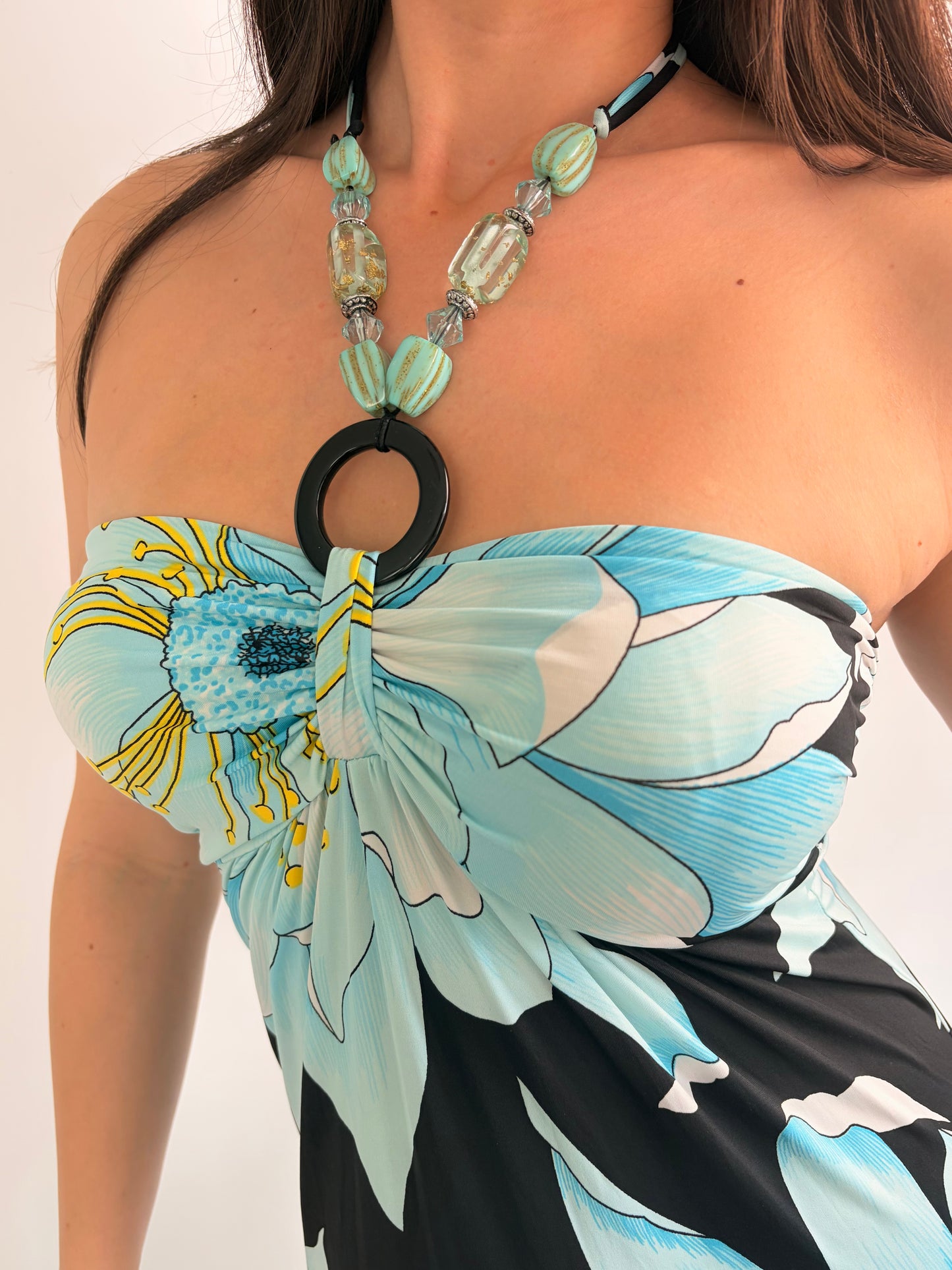 2000s floral halter maxi dress