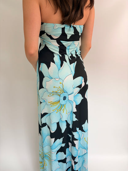 2000s floral halter maxi dress