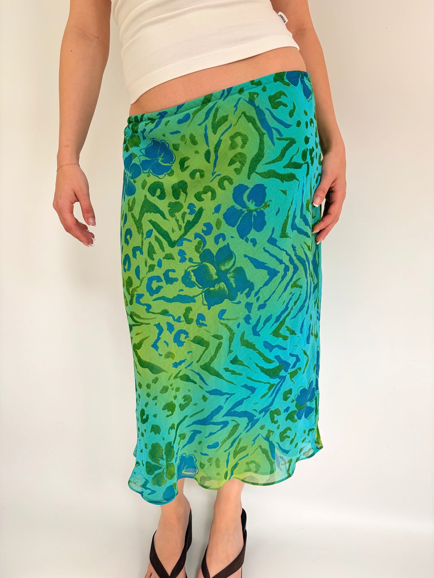 2000s floral/animal print midi skirt