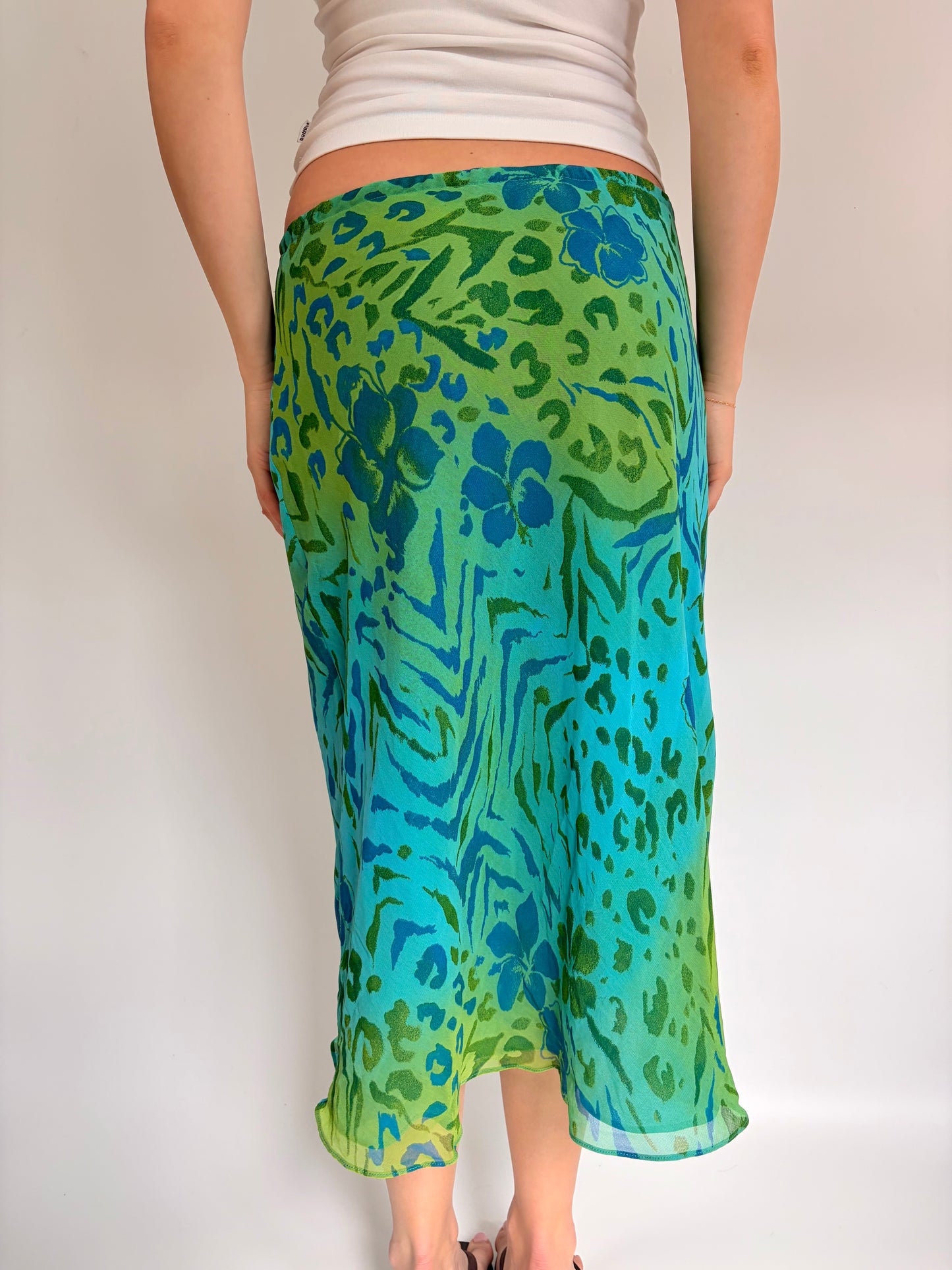 2000s floral/animal print midi skirt