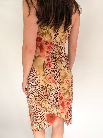 2000s leopard floral midi dress