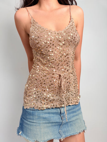 2000s crotchet sequin top