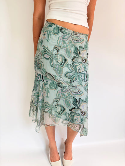 2000s floral shimmer midi skirt