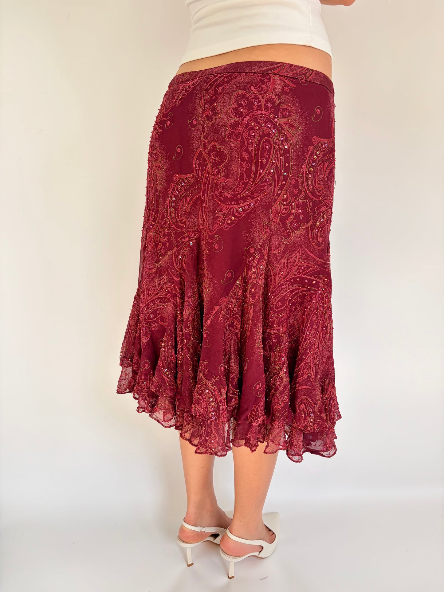 2000s 100% silk beaded midi skirt
