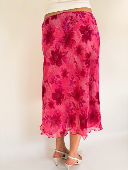 2000s stripe floral midi skirt