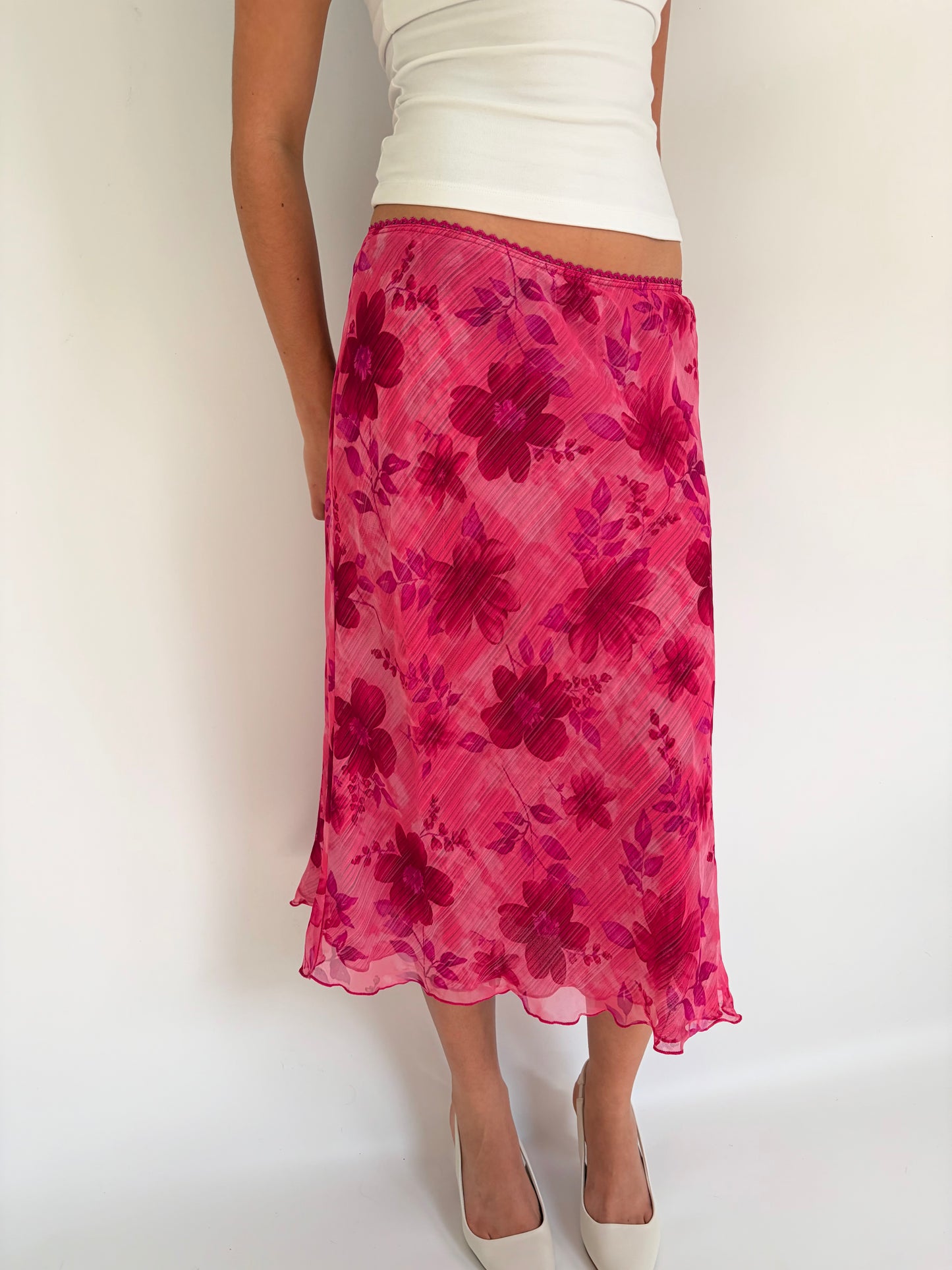 2000s stripe floral midi skirt