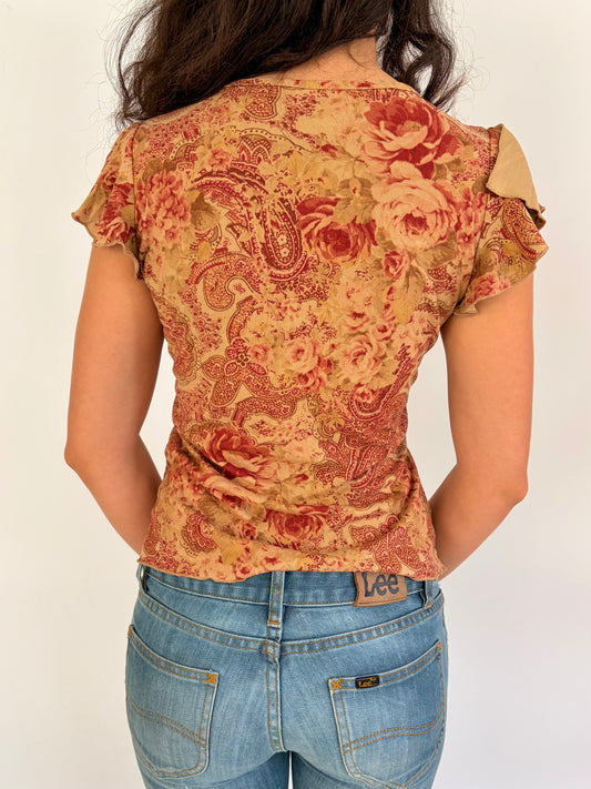 2000s floral paisley top