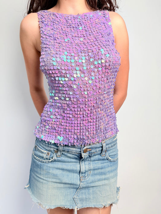 2000s crotchet sequin top