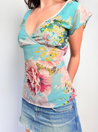 2000s chiffon floral tie top