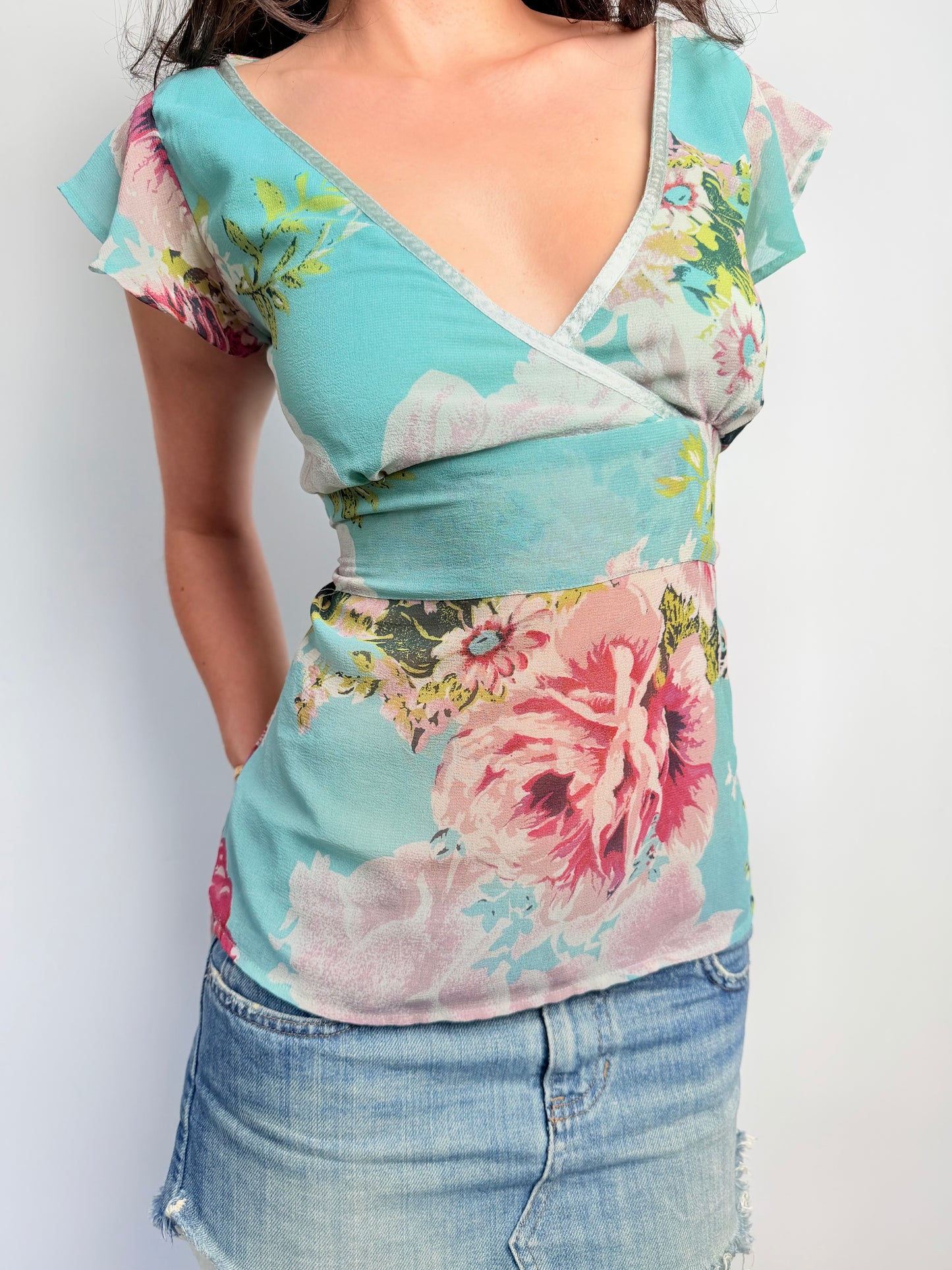 2000s chiffon floral tie top