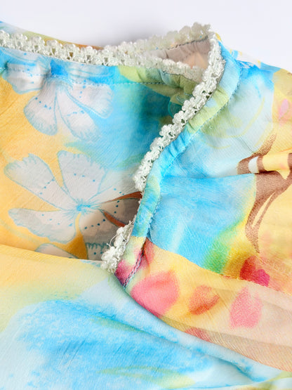 2000s pastel pattern midi skirt