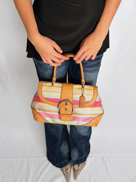 COACH hampton soho stripe handbag