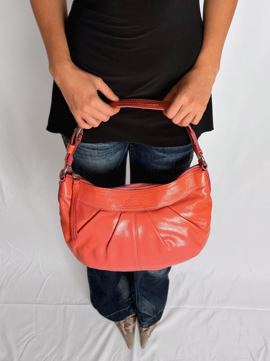 COACH coral pleated leather hobo handbag
