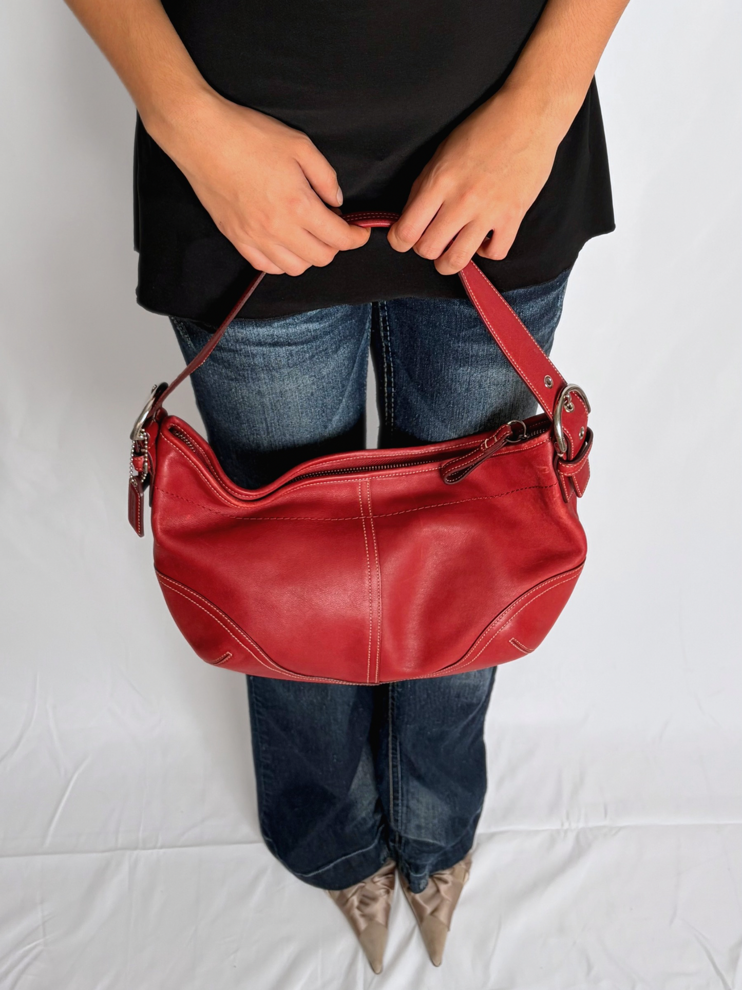 COACH red leather hobo handbag