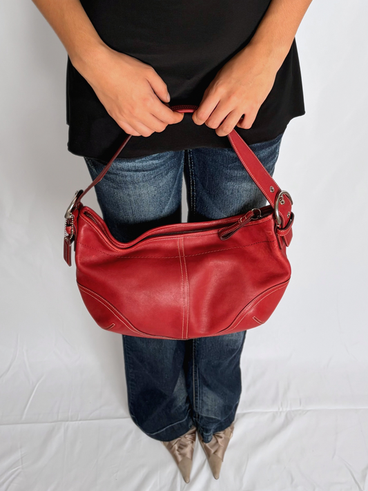 COACH red leather hobo handbag